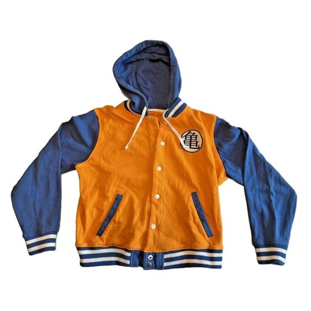 SM DRAGON BALL Z Anime Manga‎ Orange Blue Hooded Button Up Varsity Bomber Jacket